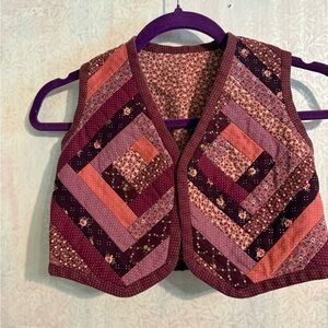 Vintage Quilted Patchwork Kids Reversible Vest in Plum and Coral, Perfectly Cute